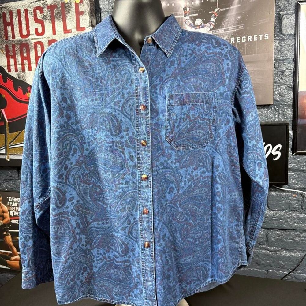 Vintage Women's Hunt Club Paisley Denim Button Up Shirt - XL